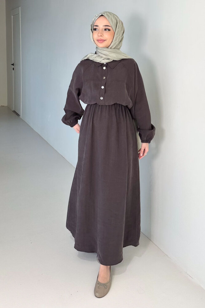 Reglan Kol Tünel Detaylı Elbise - Kahverengi - 1