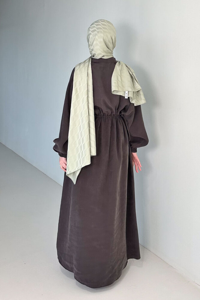 Reglan Kol Tünel Detaylı Elbise - Kahverengi - 8