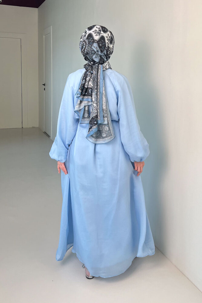 Rei Fiyonk Bağlamalı Nervür Detaylı Elbise - Mavi - 6