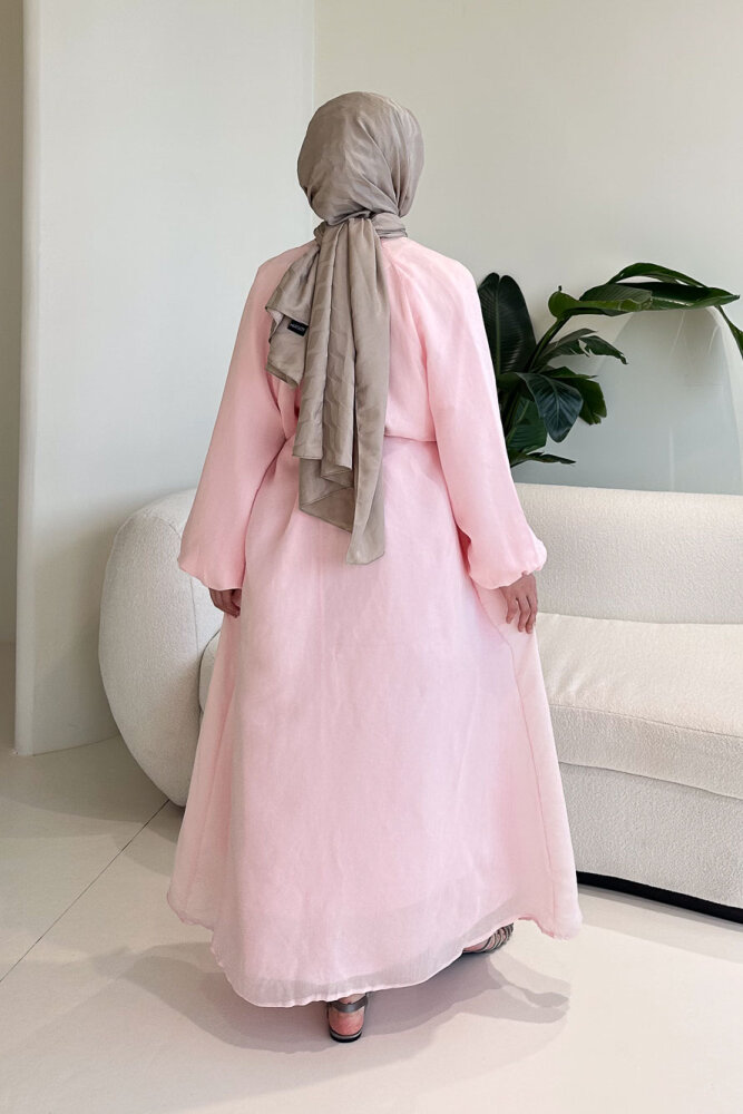 Rei Fiyonk Bağlamalı Nervür Detaylı Elbise - Pembe - 10