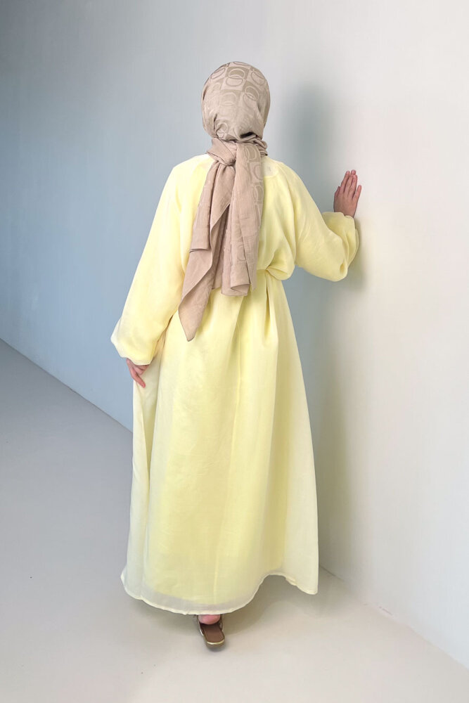 Rei Fiyonk Bağlamalı Nervür Detaylı Elbise - Sarı - ENMA (5)