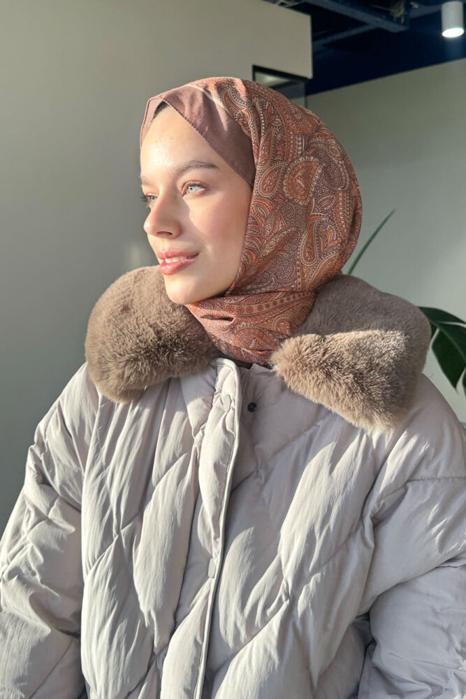 Rivière Baklava Desenli Yakası Kürklü Mont - Bej - 2