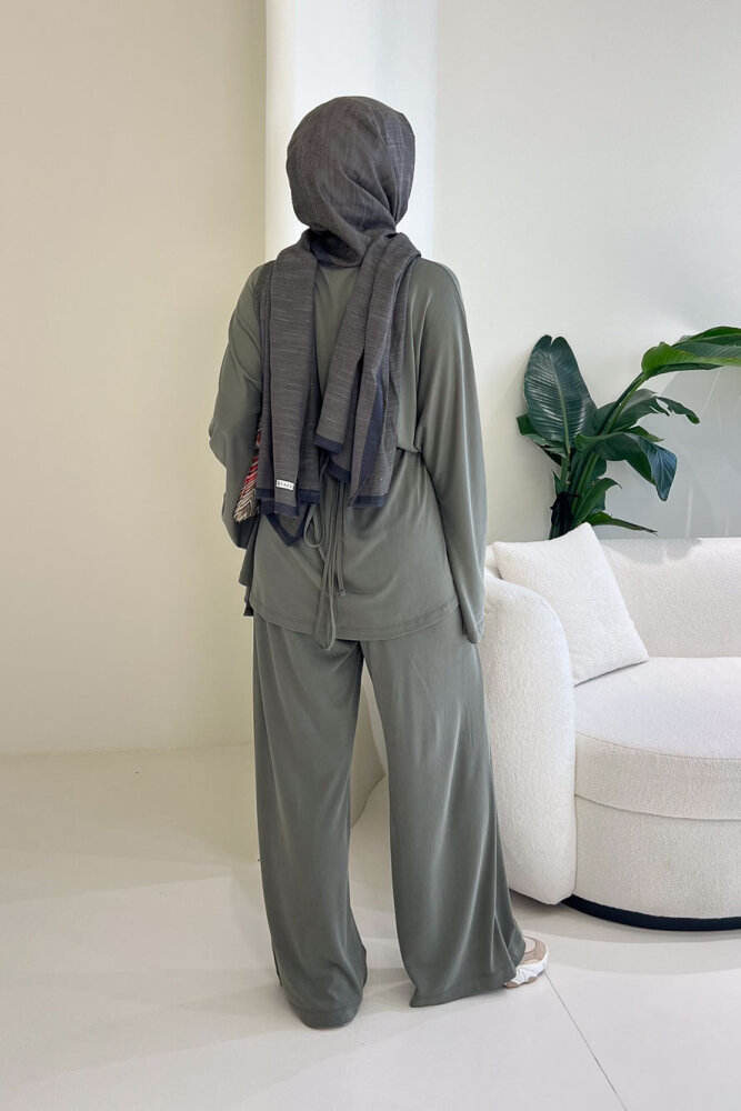 Rosé Bağlama Detaylı Pantolon Takım - Haki - 8