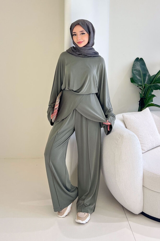 Rosé Bağlama Detaylı Pantolon Takım - Haki - 6