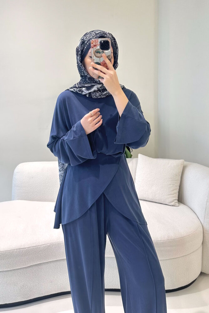 Rosé Bağlama Detaylı Pantolon Takım - Lacivert - İKOL (5)