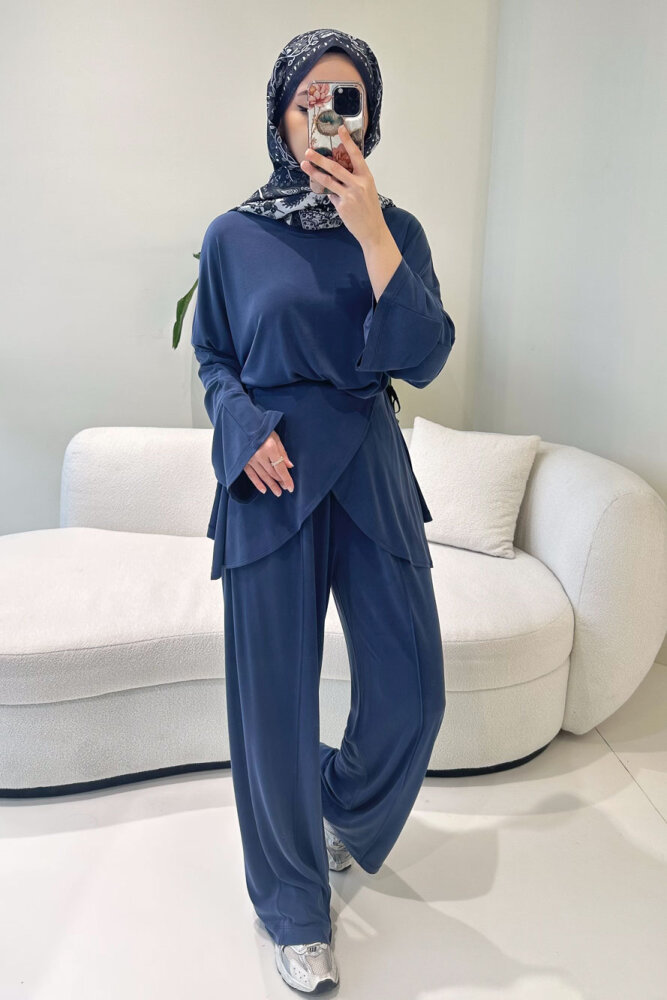 Rosé Bağlama Detaylı Pantolon Takım - Lacivert - İKOL (3)