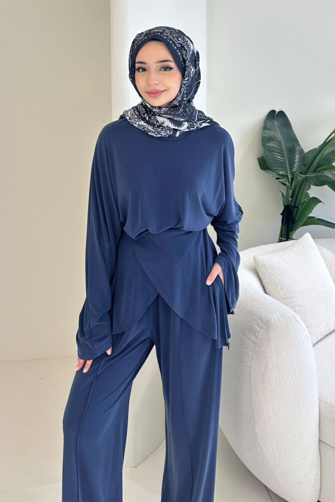 Rosé Bağlama Detaylı Pantolon Takım - Lacivert - 8