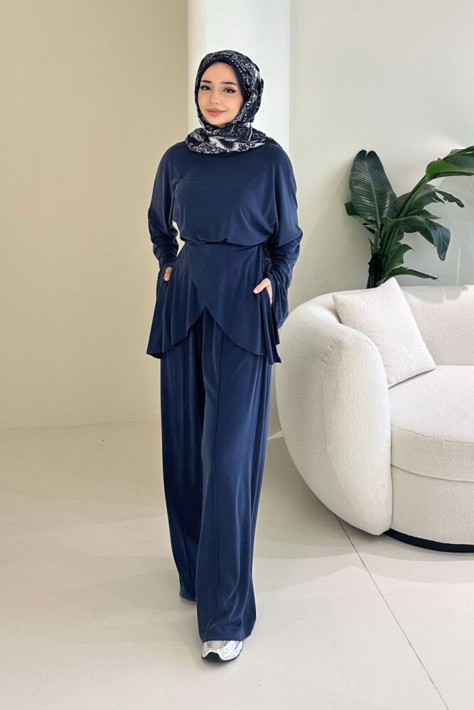 Rosé Bağlama Detaylı Pantolon Takım - Lacivert - 1