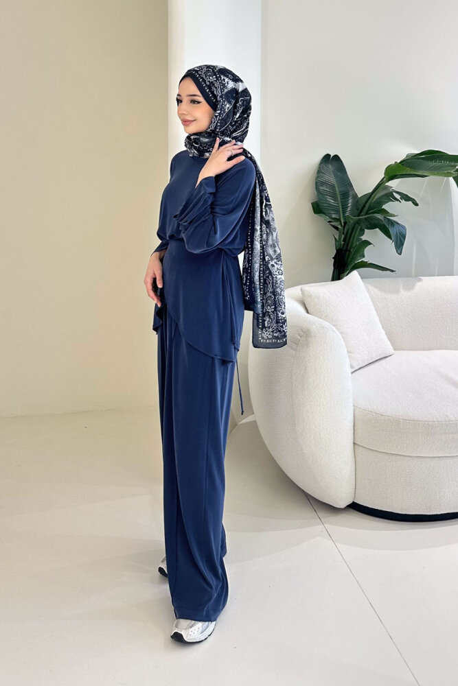 Rosé Bağlama Detaylı Pantolon Takım - Lacivert - 5