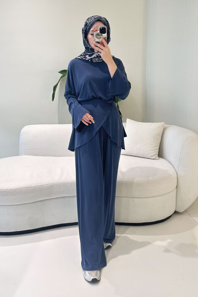 Rosé Bağlama Detaylı Pantolon Takım - Lacivert - İKOL (1)