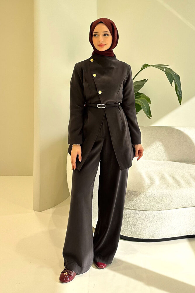 Rovella Üç Düğmeli Kruvaze Takım - Siyah - 1