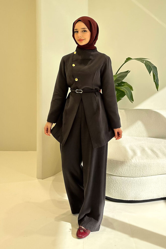 Rovella Üç Düğmeli Kruvaze Takım - Siyah - HEWES (4)