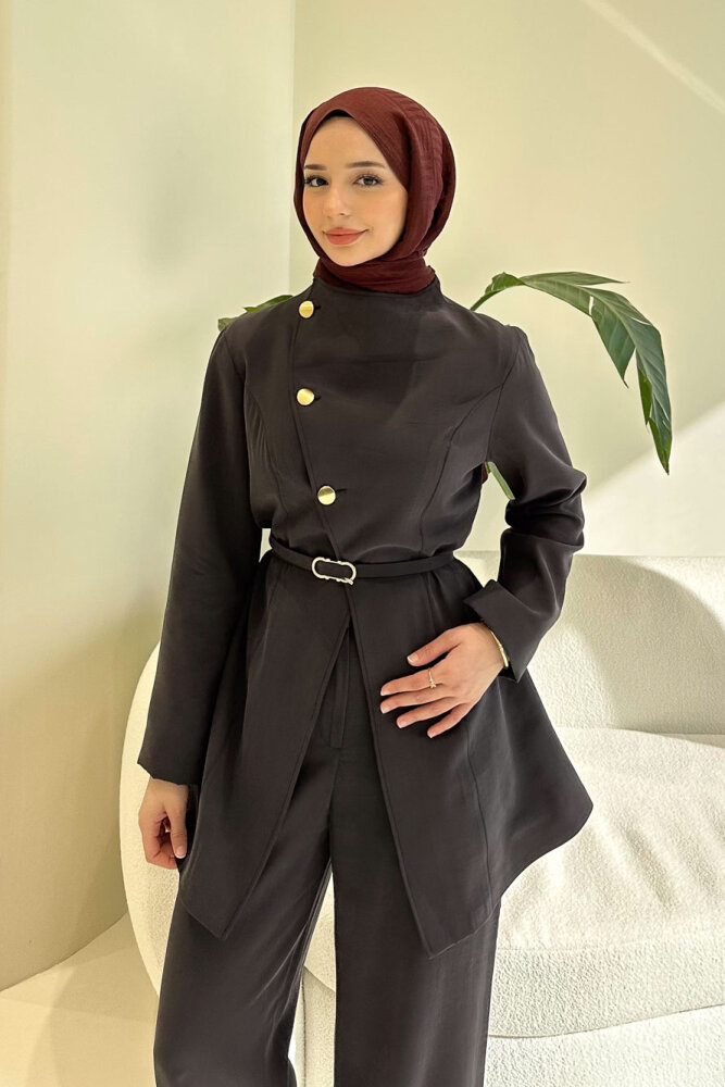 Rovella Üç Düğmeli Kruvaze Takım - Siyah - HEWES (5)