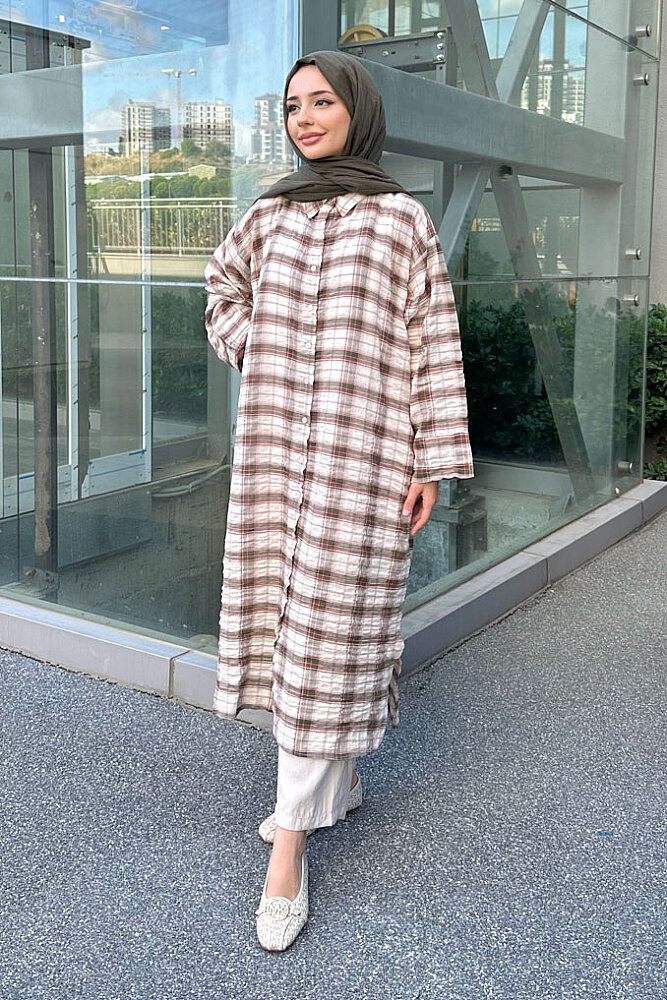 Rowan Ekose Rahat Tunik - Kahverengi/Haki - 6