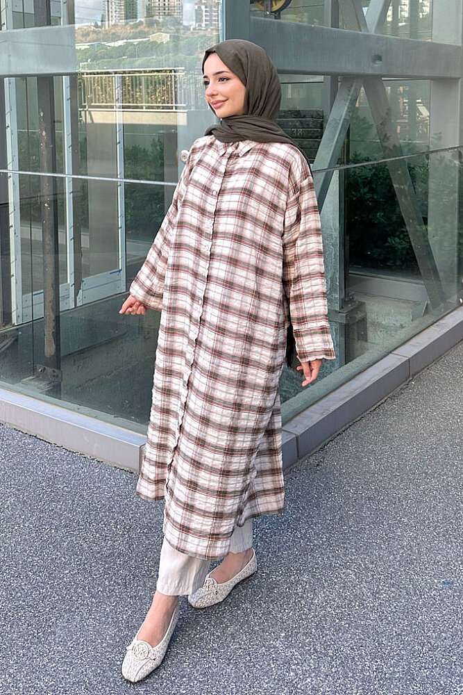 Rowan Ekose Rahat Tunik - Kahverengi/Haki - 3