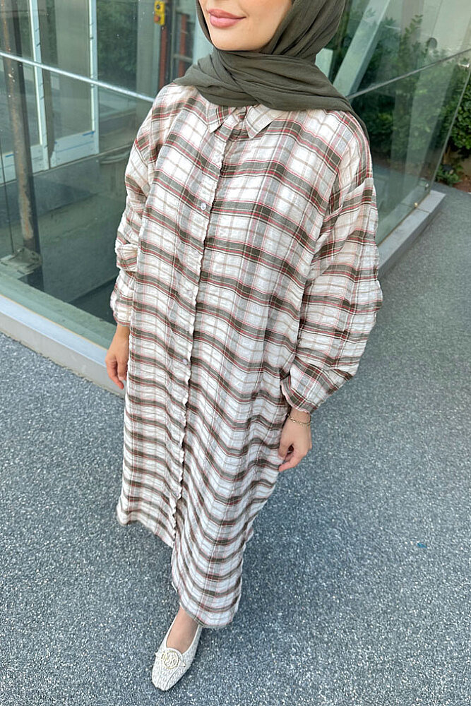 Rowan Ekose Rahat Tunik - Kahverengi/Haki - 2