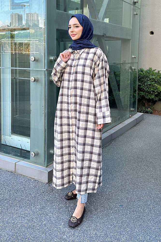Rowan Ekose Rahat Tunik - Kahverengi/Mavi - ENMA (4)