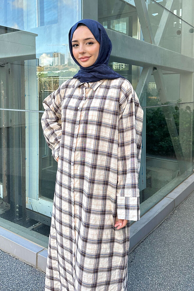 Rowan Ekose Rahat Tunik - Kahverengi/Mavi - ENMA (2)