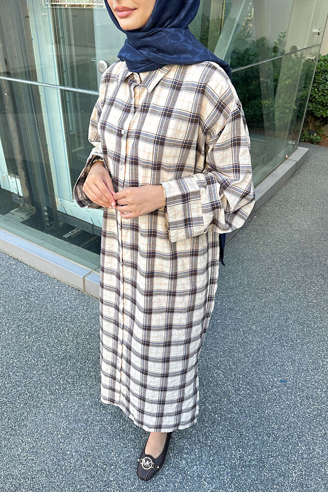Rowan Ekose Rahat Tunik - Kahverengi/Mavi - ENMA (1)