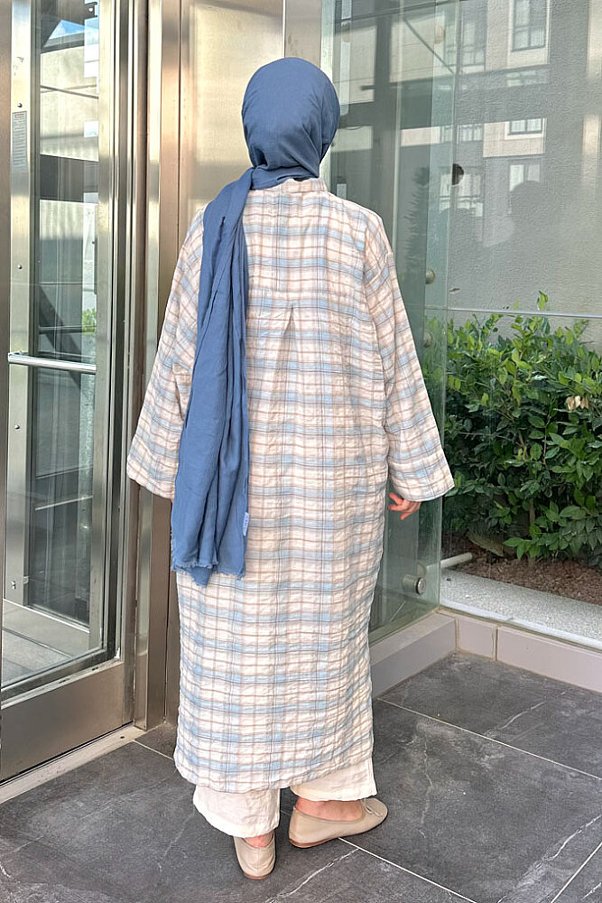 Rowan Ekose Rahat Tunik - Mavi/Bej - 5