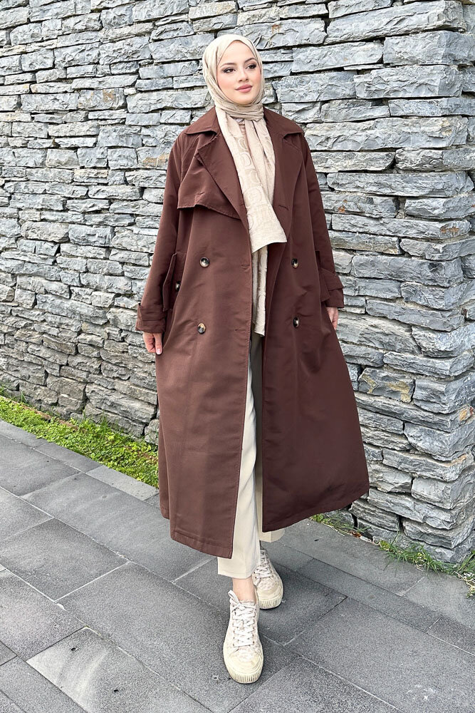 Rüzgarlıklı Trençkot - Kahverengi - HENZA (1)
