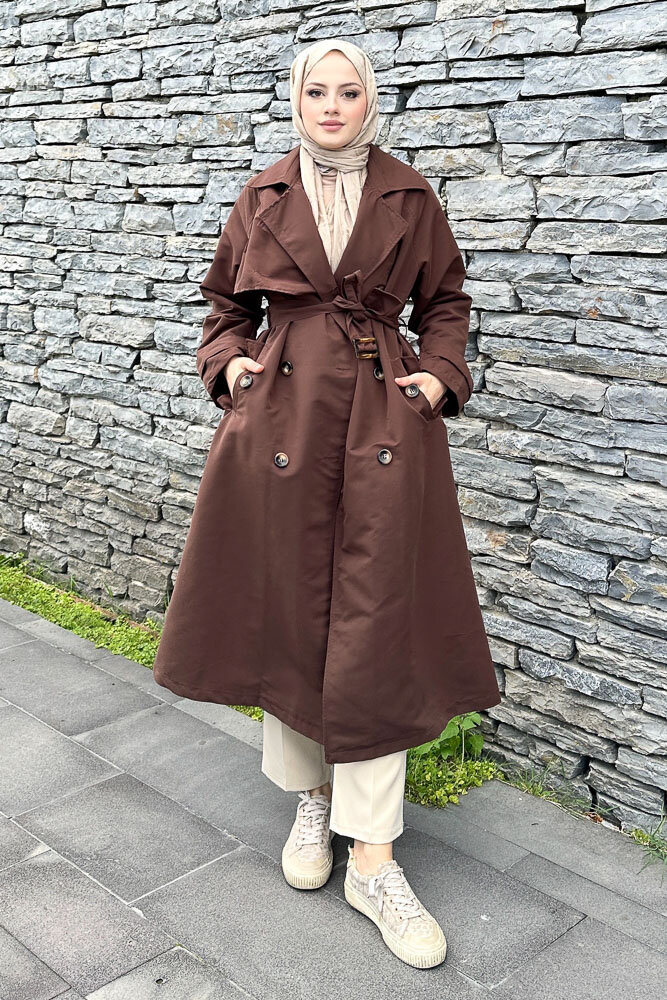 Rüzgarlıklı Trençkot - Kahverengi - 6