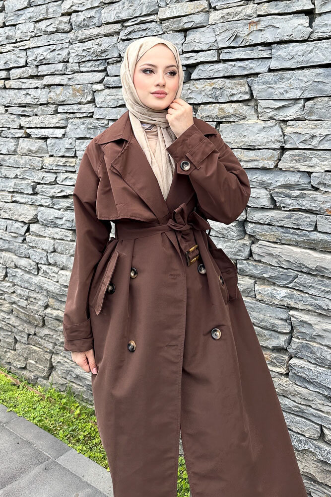 Rüzgarlıklı Trençkot - Kahverengi - HENZA (2)