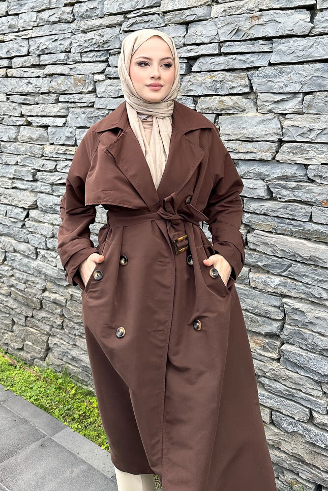 Rüzgarlıklı Trençkot - Kahverengi - HENZA (4)