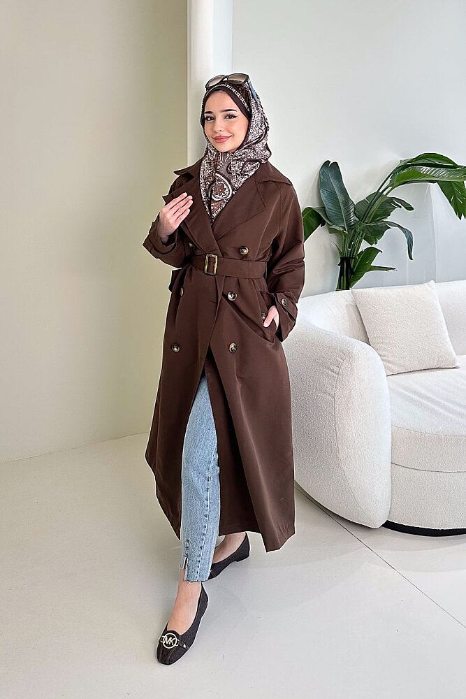 Rüzgarlıklı Trençkot - Kahverengi - HENZA (0)