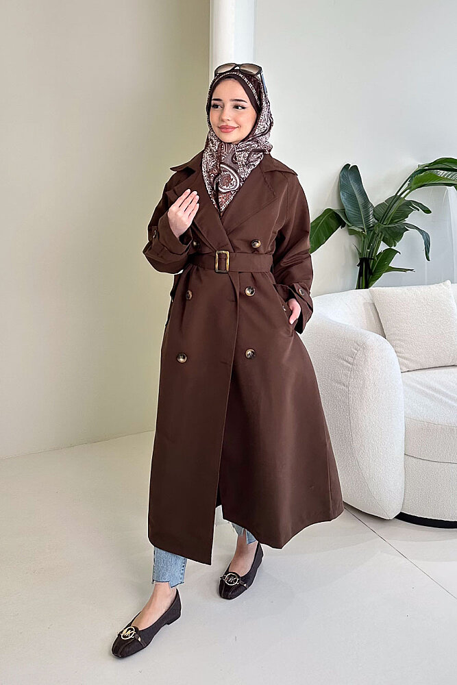 Rüzgarlıklı Trençkot - Kahverengi - 3
