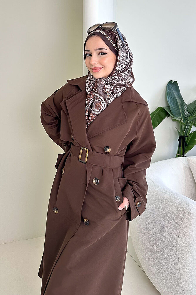 Rüzgarlıklı Trençkot - Kahverengi - HENZA (5)
