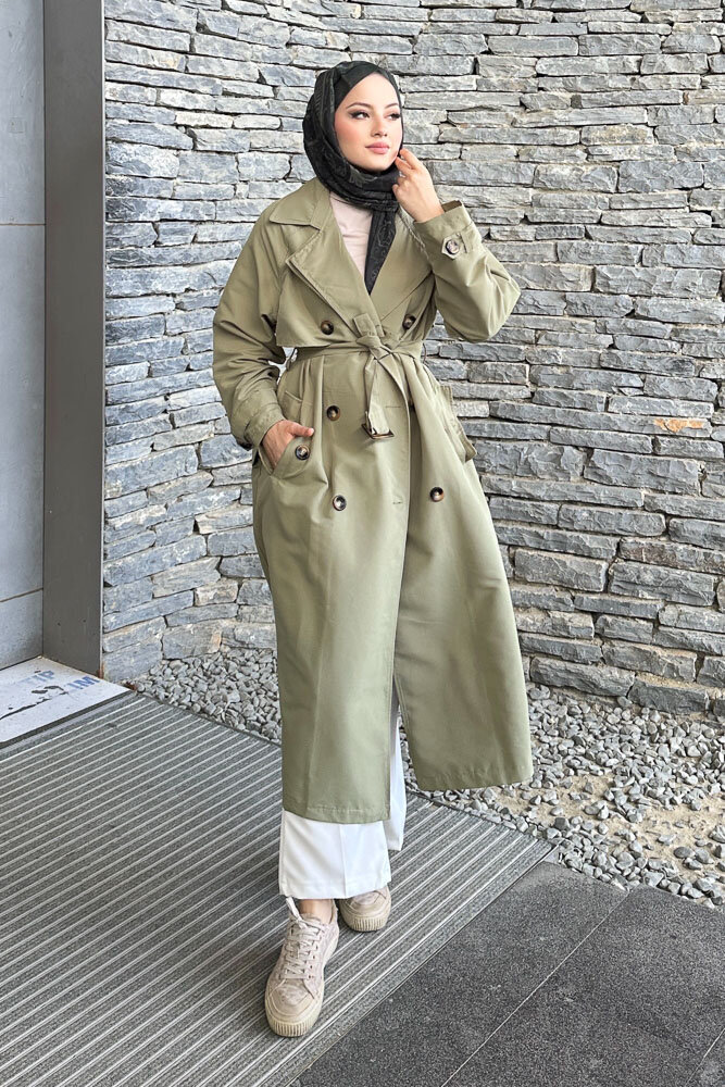 Rüzgarlıklı Trençkot - Küf Yeşili - 7