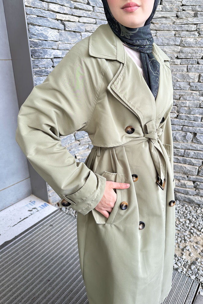 Rüzgarlıklı Trençkot - Küf Yeşili - 6