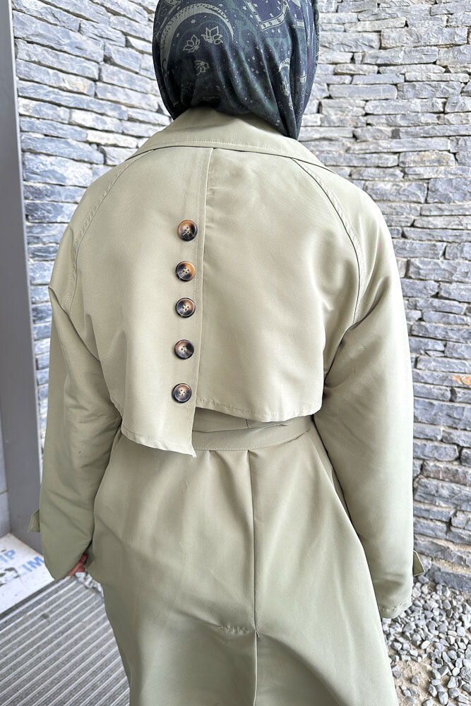 Rüzgarlıklı Trençkot - Küf Yeşili - 3