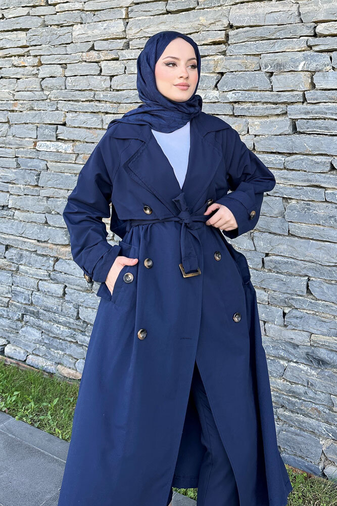 Rüzgarlıklı Trençkot - Lacivert - 3