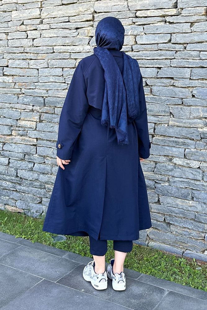 Rüzgarlıklı Trençkot - Lacivert - 8