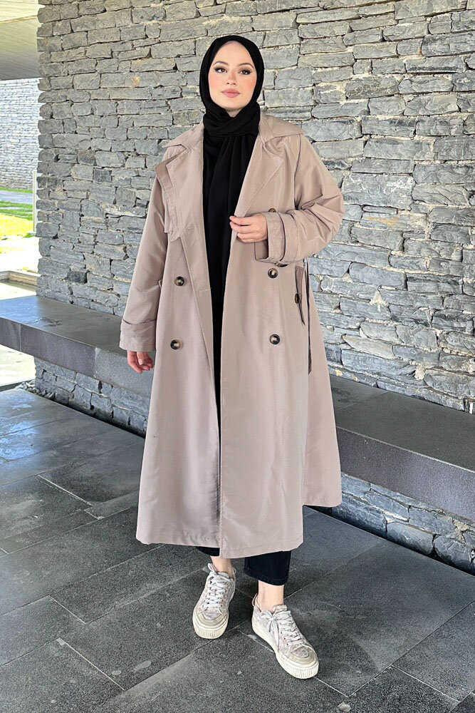 Rüzgarlıklı Trençkot - Vizon - 5