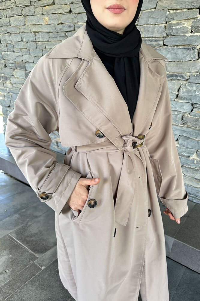 Rüzgarlıklı Trençkot - Vizon - 8