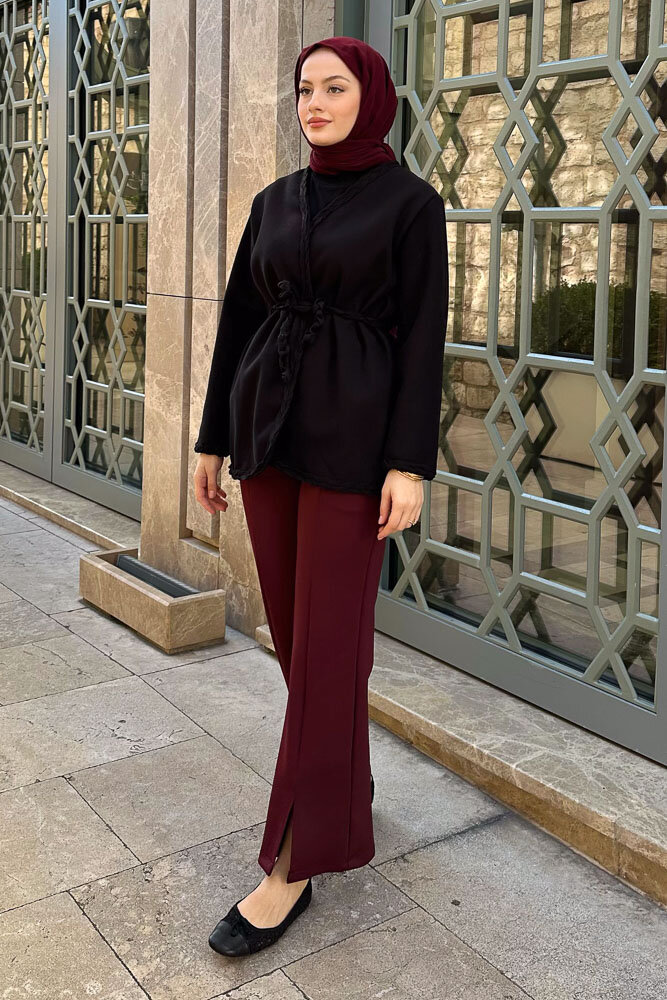 Saç Örgülü Kaşe Ceket - Siyah - ENMA (5)