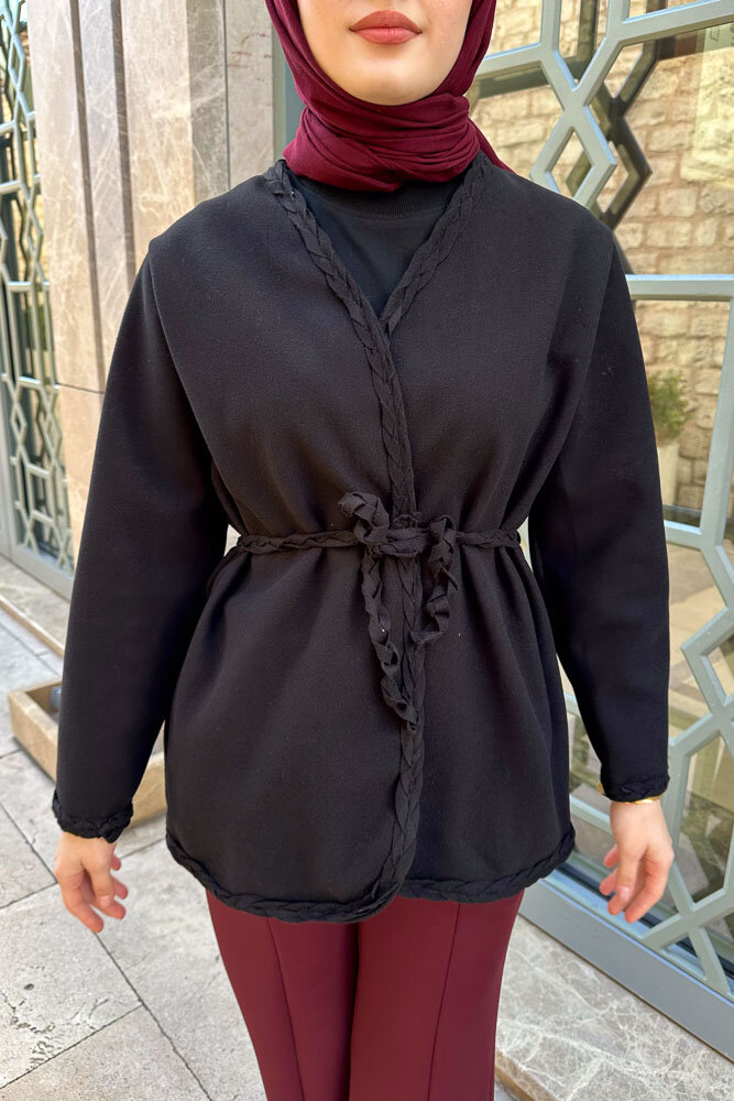 Saç Örgülü Kaşe Ceket - Siyah - ENMA (2)