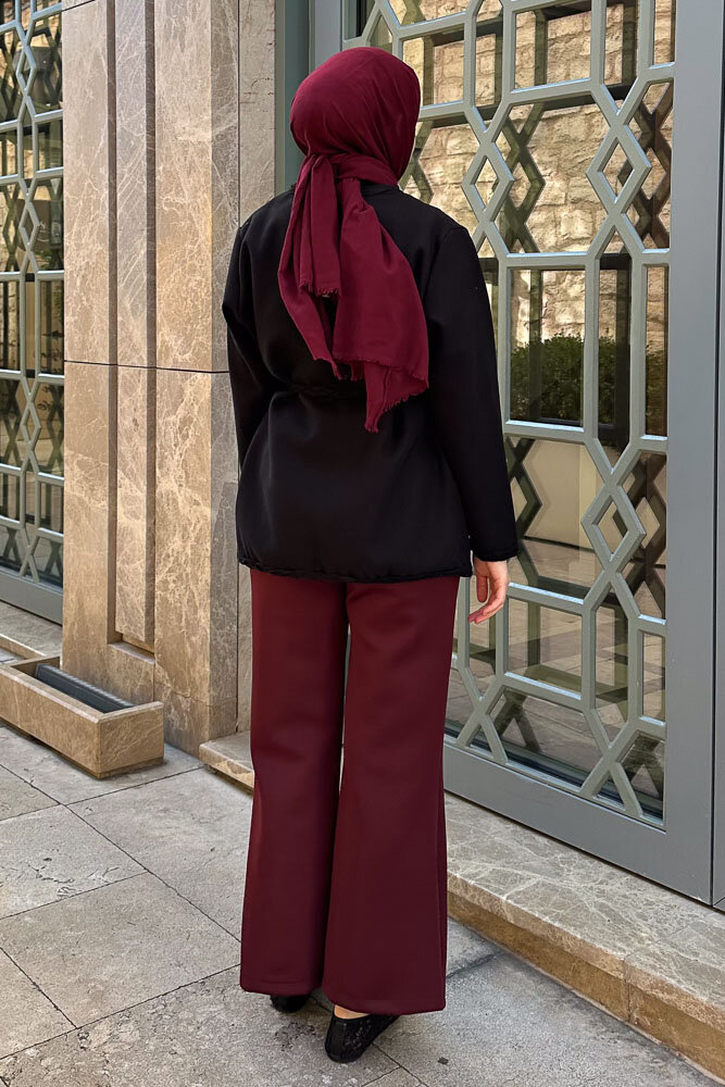 Saç Örgülü Kaşe Ceket - Siyah - 8