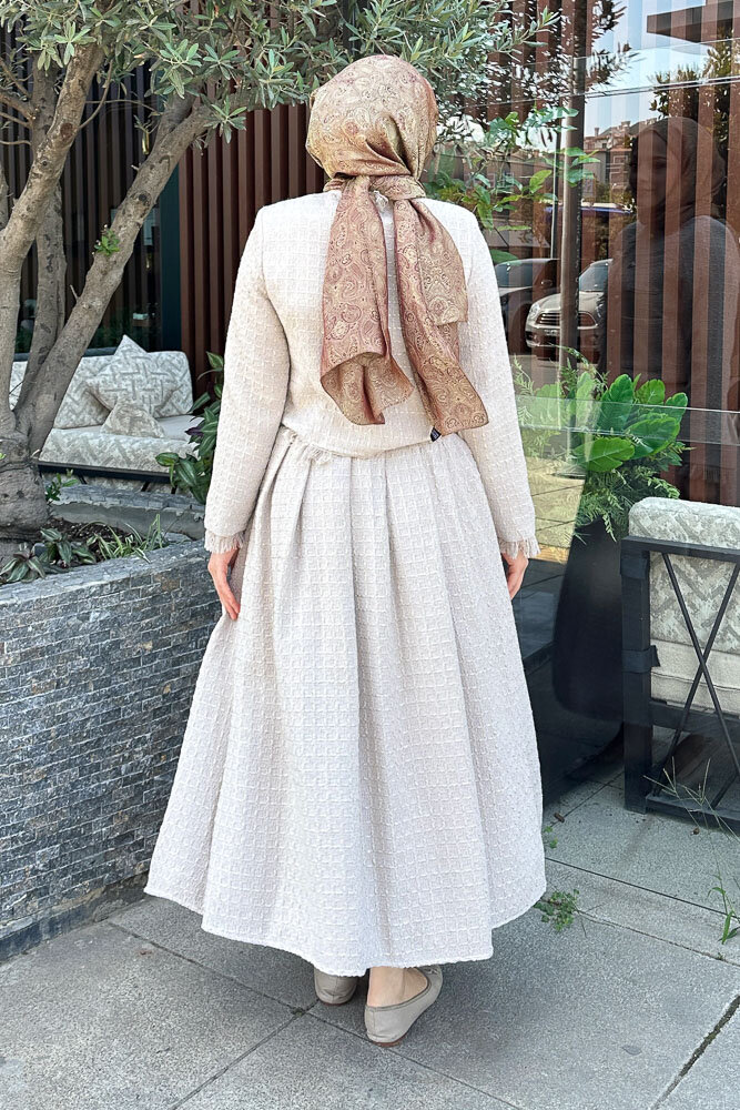 Saçaklı Tüvit Takım - Bej - 8