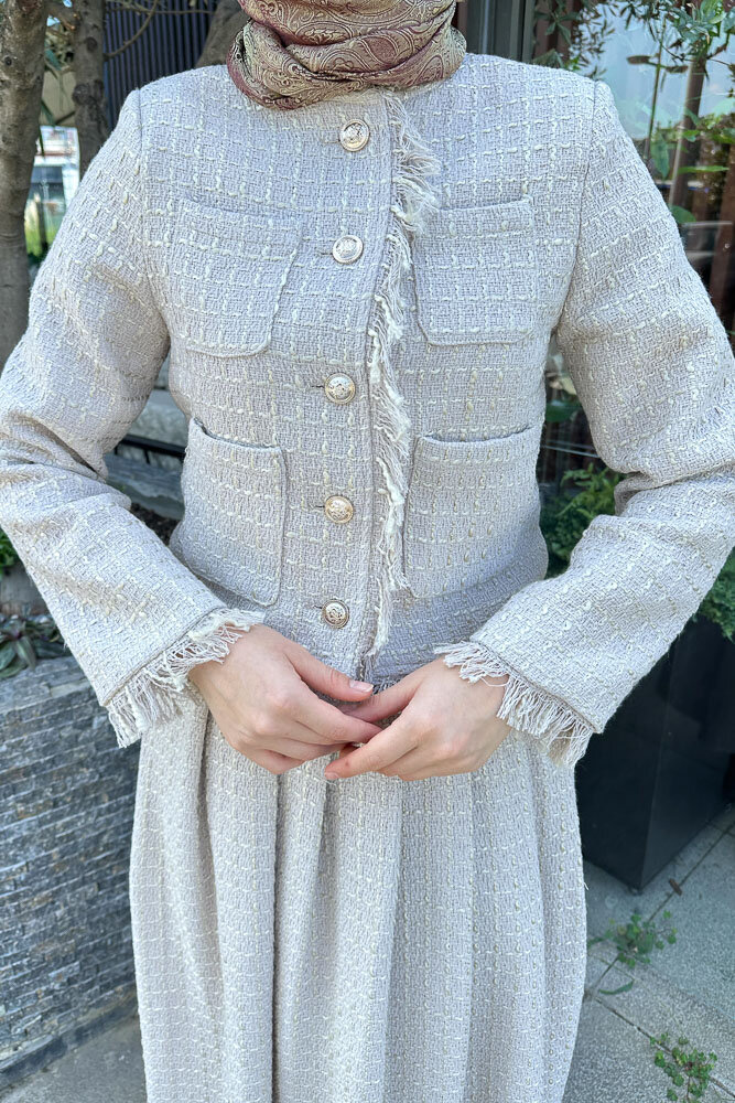 Saçaklı Tüvit Takım - Bej - 6