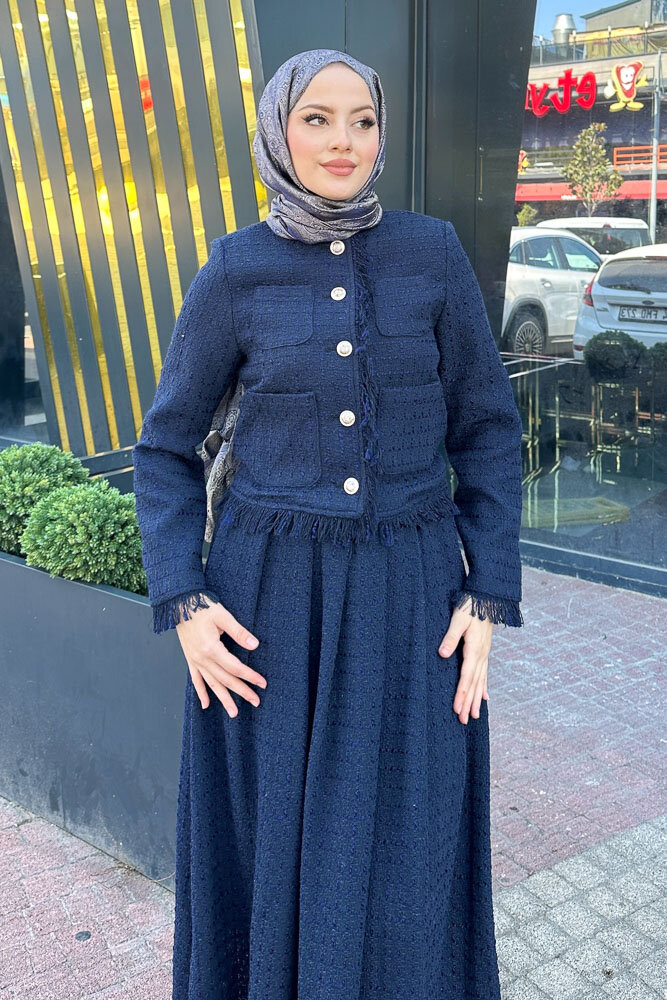 Saçaklı Tüvit Takım - Lacivert - HENZA (2)