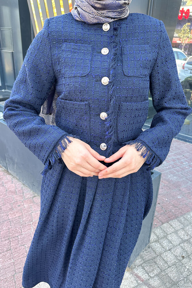 Saçaklı Tüvit Takım - Lacivert - HENZA (1)