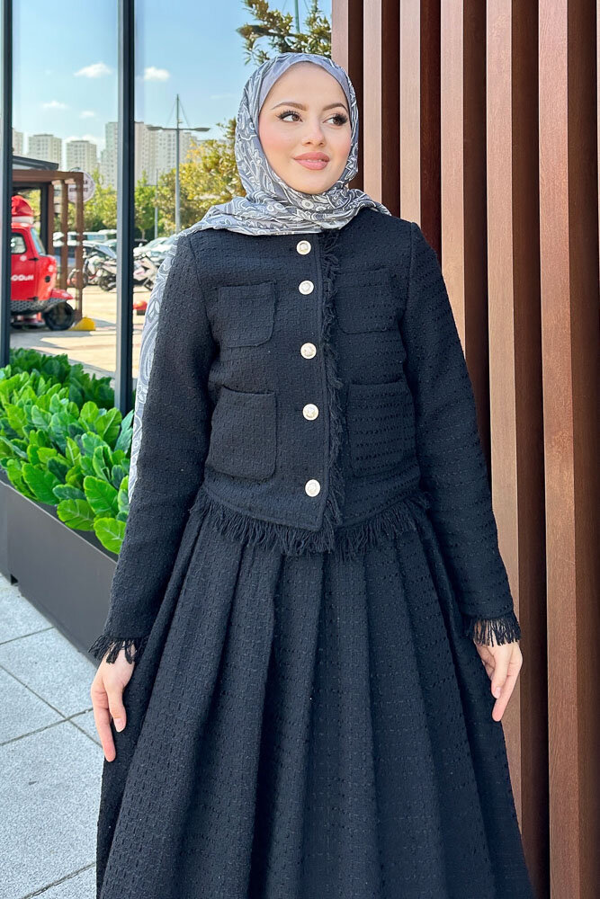 Saçaklı Tüvit Takım - Siyah - HENZA (2)