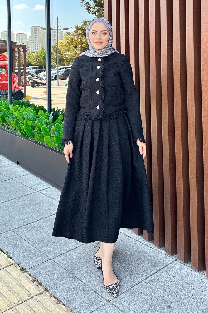 Saçaklı Tüvit Takım - Siyah - HENZA (4)