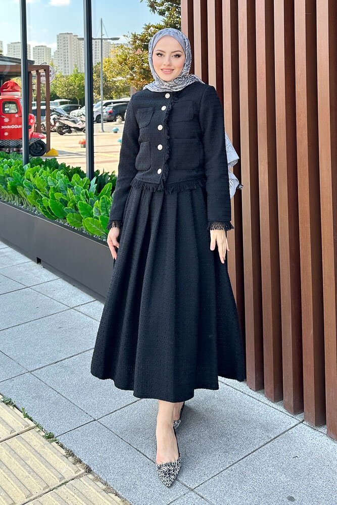 Saçaklı Tüvit Takım - Siyah - HENZA (1)