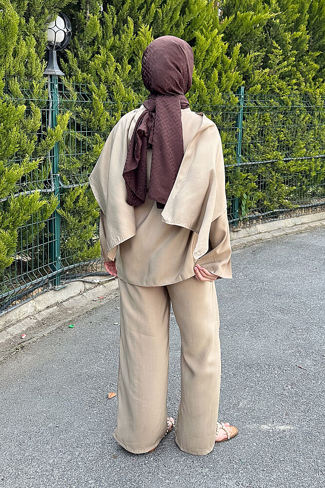 Şal Detaylı Pantolon Takım - Haki - ENMA (5)