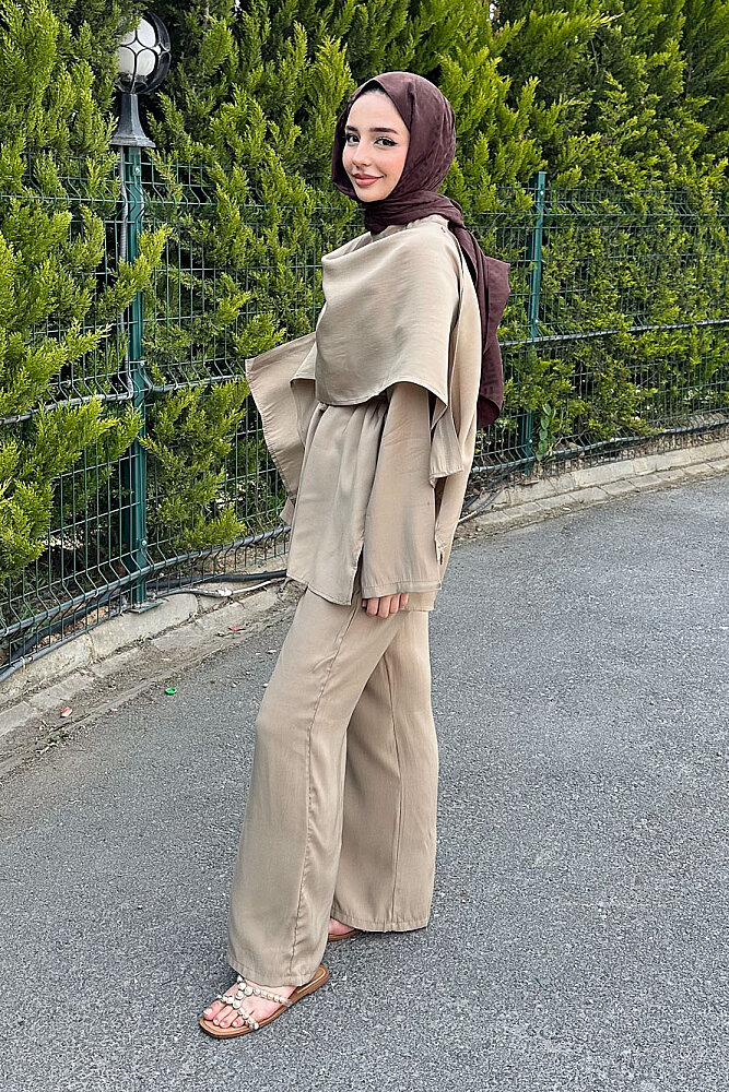 Şal Detaylı Pantolon Takım - Haki - ENMA (2)